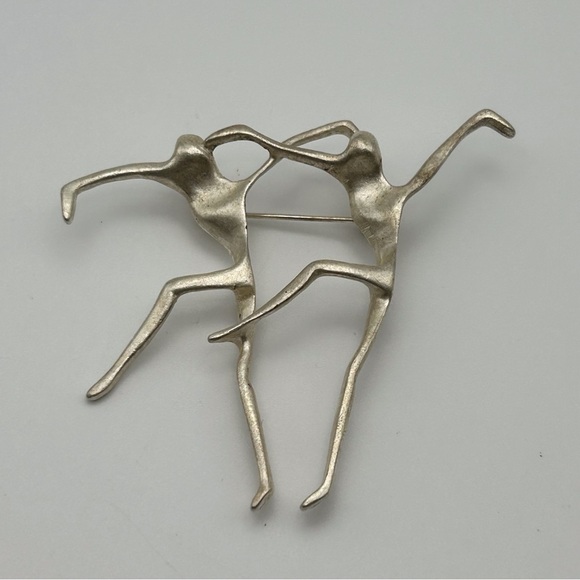 Abstract Modernist 925 Sterling Silver Figural Dancers Brooch Signed A.J.C. - Picture 1 of 6